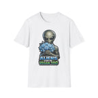 Aliens Can Be Vegan Too Funny Alien with Flowers T-Shirt | Cosmic Encounters Collection by PetPulse