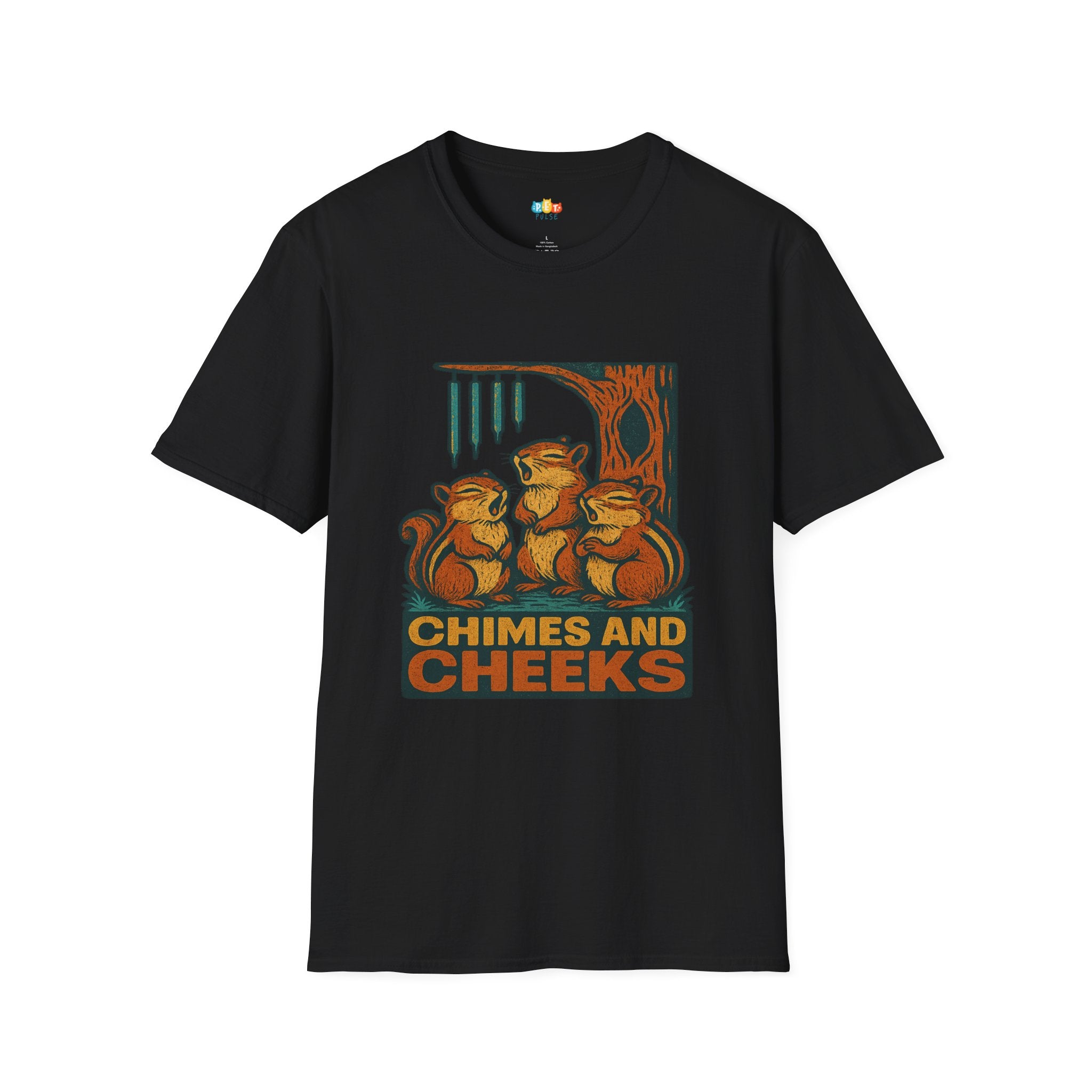 Chimes And Cheeks Christmas T-Shirt - Funny Vintage Woodland Squirrel Carolers Holiday Music Xmas Tee