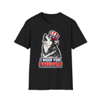 I Woof for Freedom Patriotic Howling Husky T-Shirt | Uncle Sam Siberian Husky Graphic Tee | Uncle Sam Pups