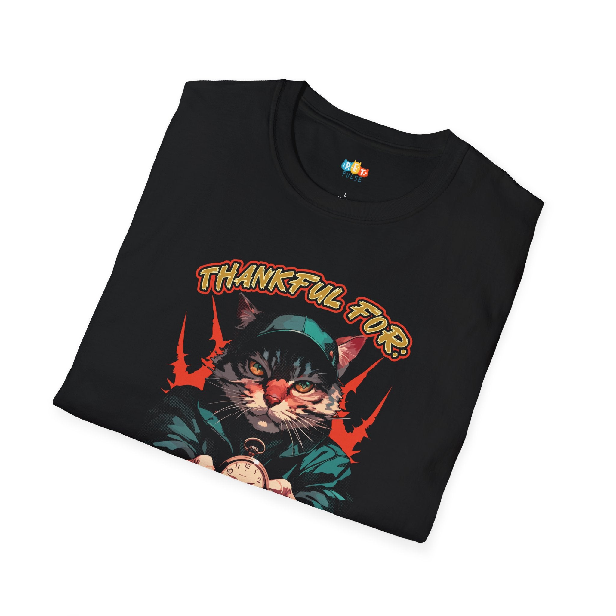Thankful For My Built-In Workout Partner With Four Legs T-Shirt - Funny Cat Thanksgiving Pet Owner Fitness Graphic Tee