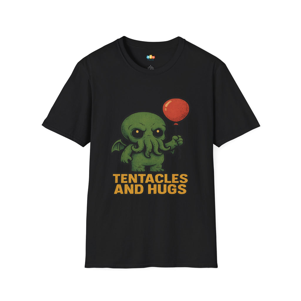 Tentacles and Hugs Cthulhu T-Shirt - Funny Cute Lovecraft Octopus Monster Horror Comedy Graphic Tee