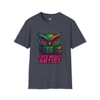 Late Night Artist Owl T-Shirt - Funny Rainbow Paint Splatter Creative Night Owl Graffiti Art Graphic Tee