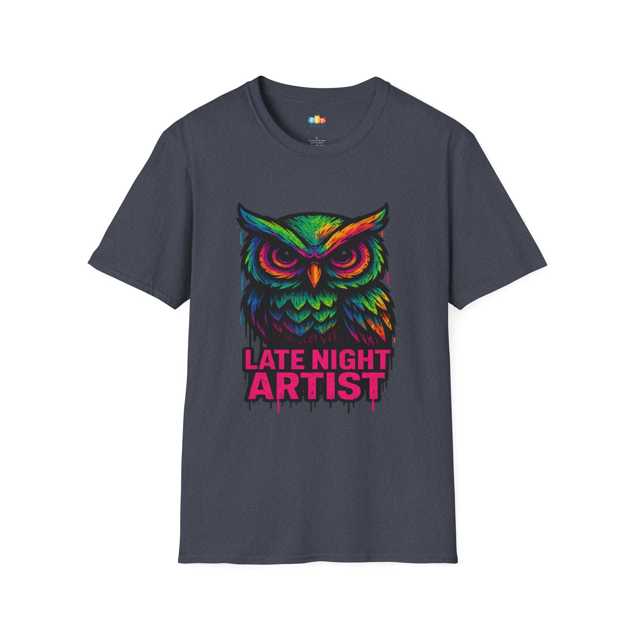 Late Night Artist Owl T-Shirt - Funny Rainbow Paint Splatter Creative Night Owl Graffiti Art Graphic Tee