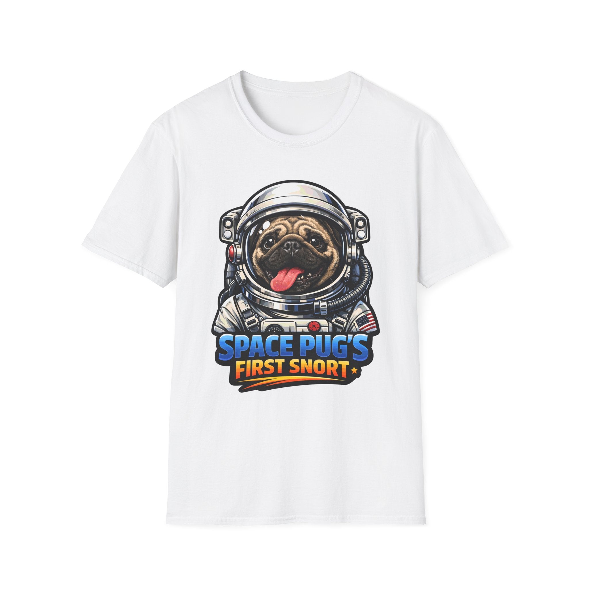 Space Pug’s First Snort Funny Astronaut Pug T-Shirt | Cosmic Encounters Collection by PetPulse