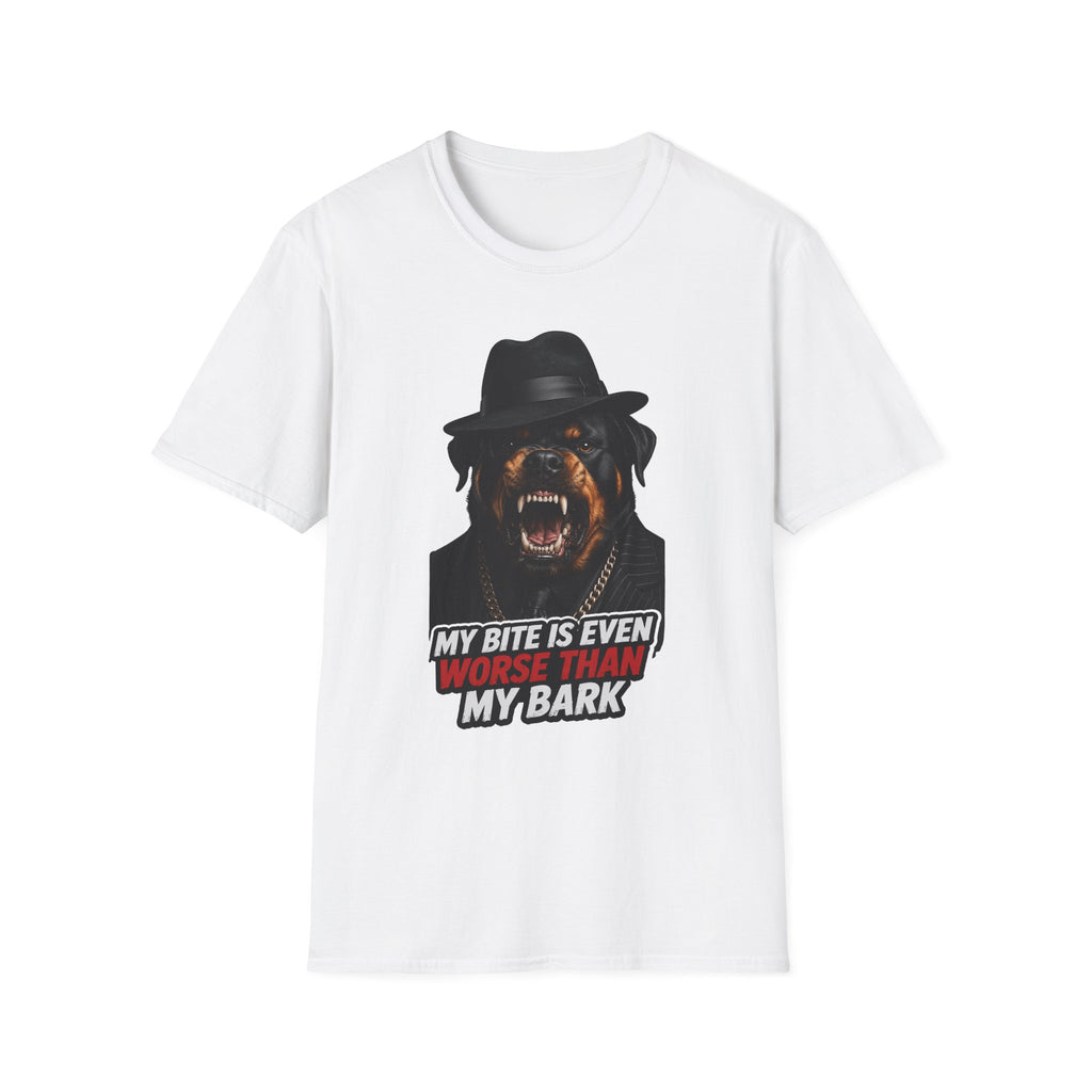My Bite Is Worse Than My Bark Funny Mobster Rottweiler T-Shirt | The Dog Father Collection by PetPulse