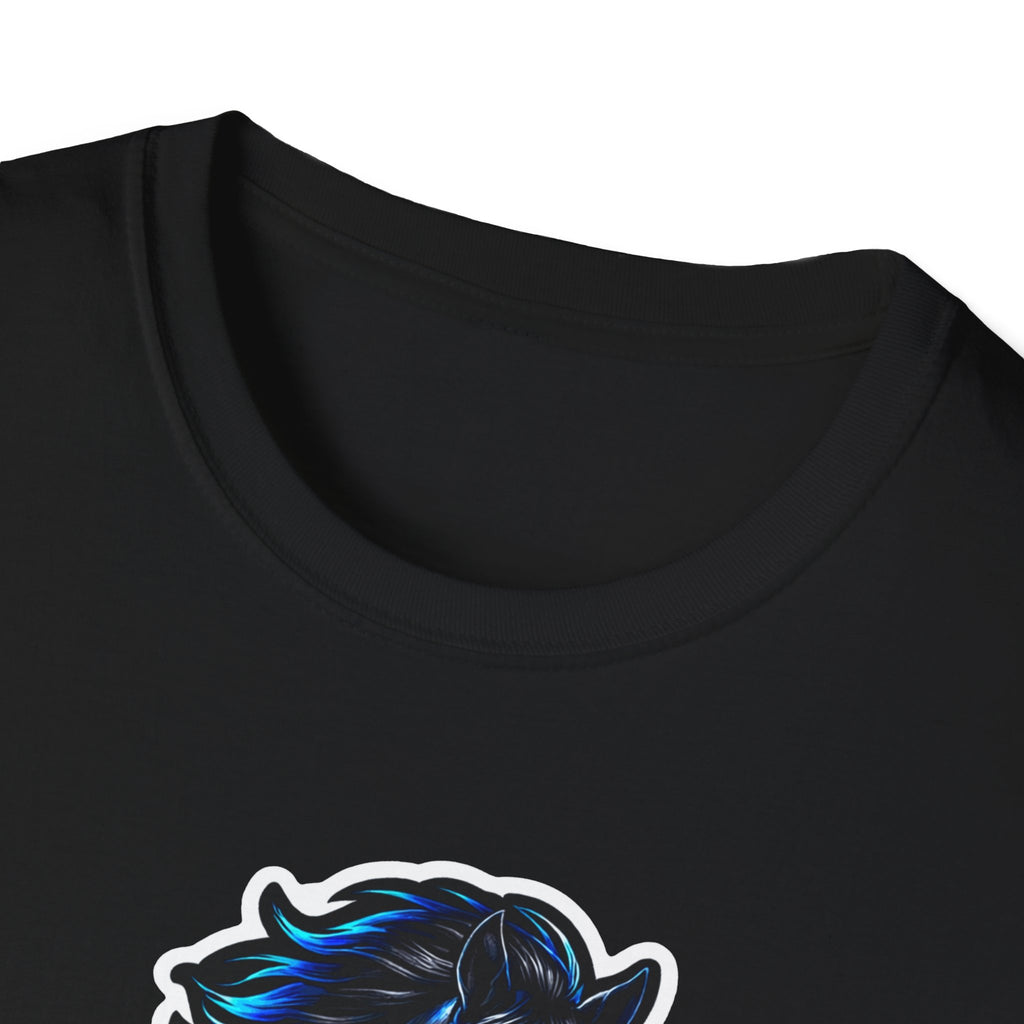 On My Way to Save the Day Action Hero Horse T-Shirt | Neon Black Stallion Superhero Graphic Tee | Mane Event Collection by PetPulse