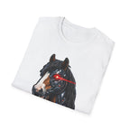 Cybernetic Clydesdale Action Hero Horse T-Shirt | Sci-Fi Cyborg Draft Horse Graphic Tee | Mane Event Collection by PetPulse