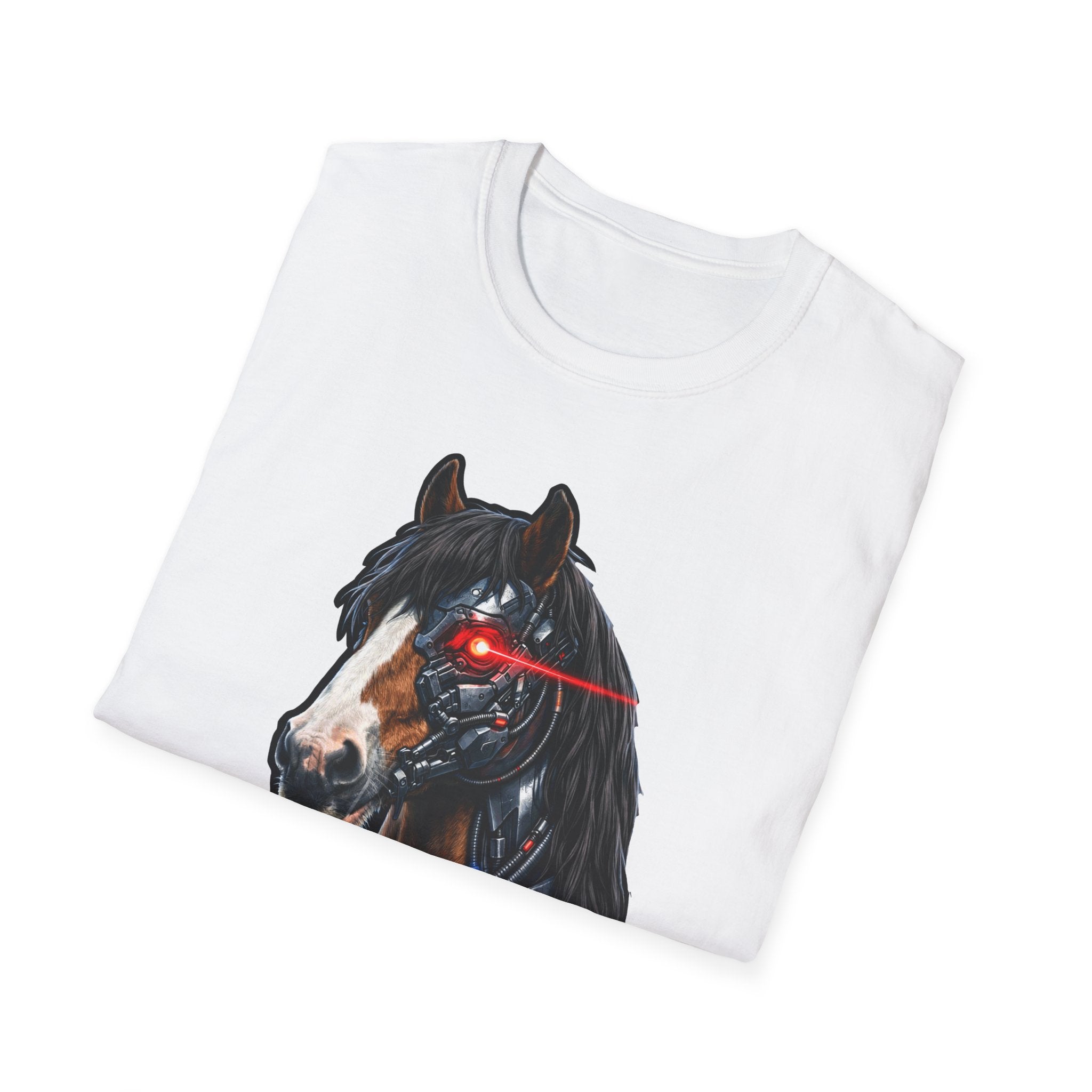 Cybernetic Clydesdale Action Hero Horse T-Shirt | Sci-Fi Cyborg Draft Horse Graphic Tee | Mane Event Collection by PetPulse