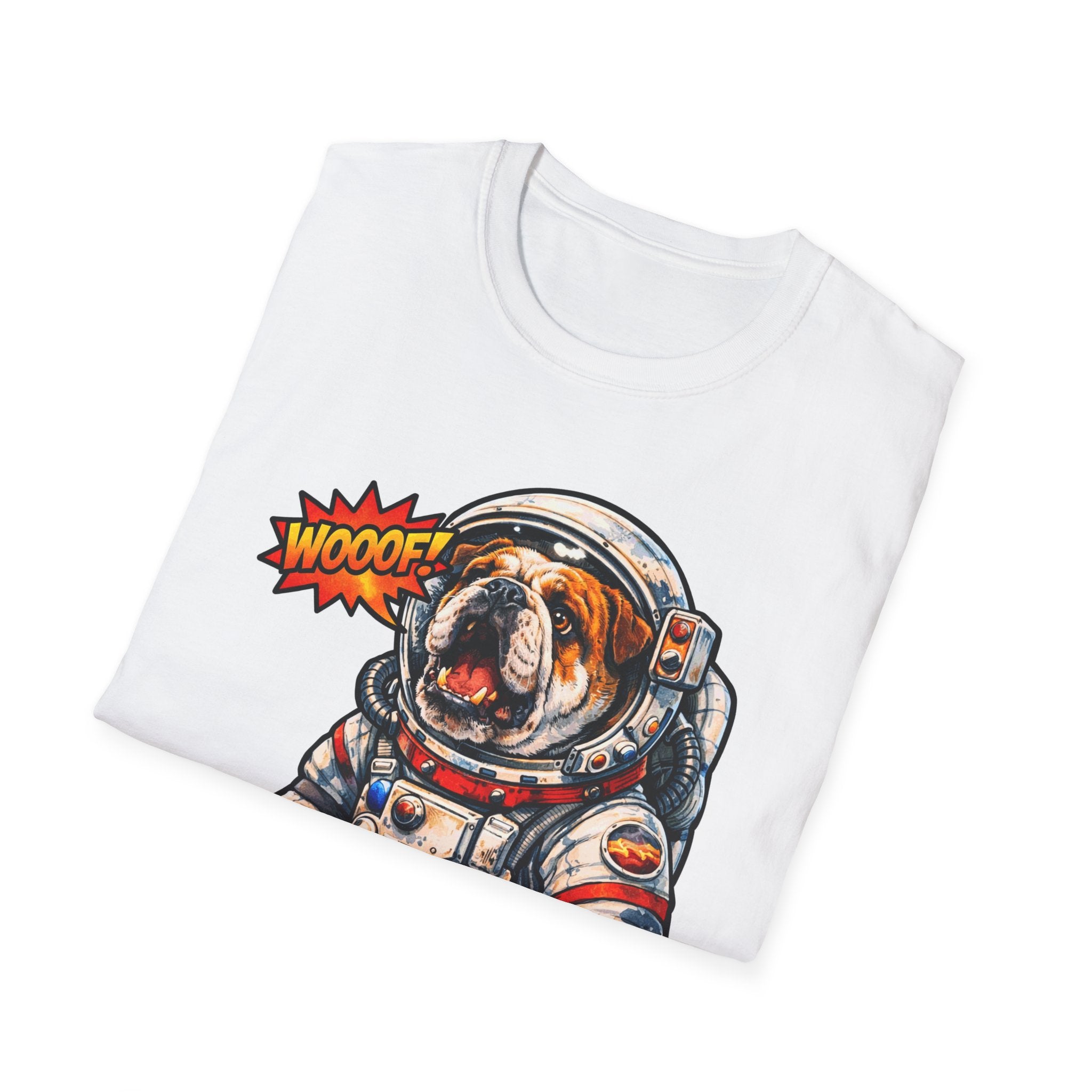 The First Woof on Mars Funny English Bulldog Astronaut T-Shirt | Cosmic Encounters Collection by PetPulse