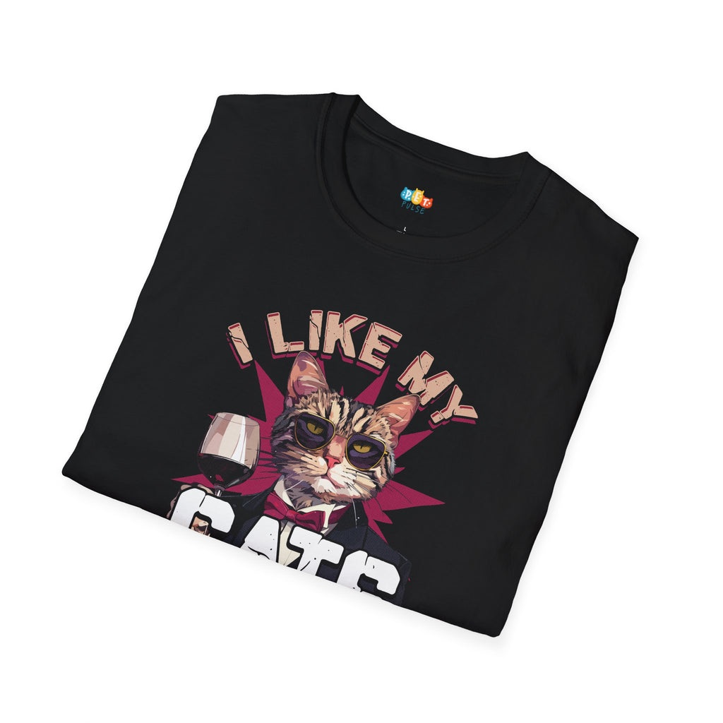 I Like My Job I Like My Wine T-Shirt - Funny Cat Wine Lover Work Life Balance Office Humor Graphic Tee