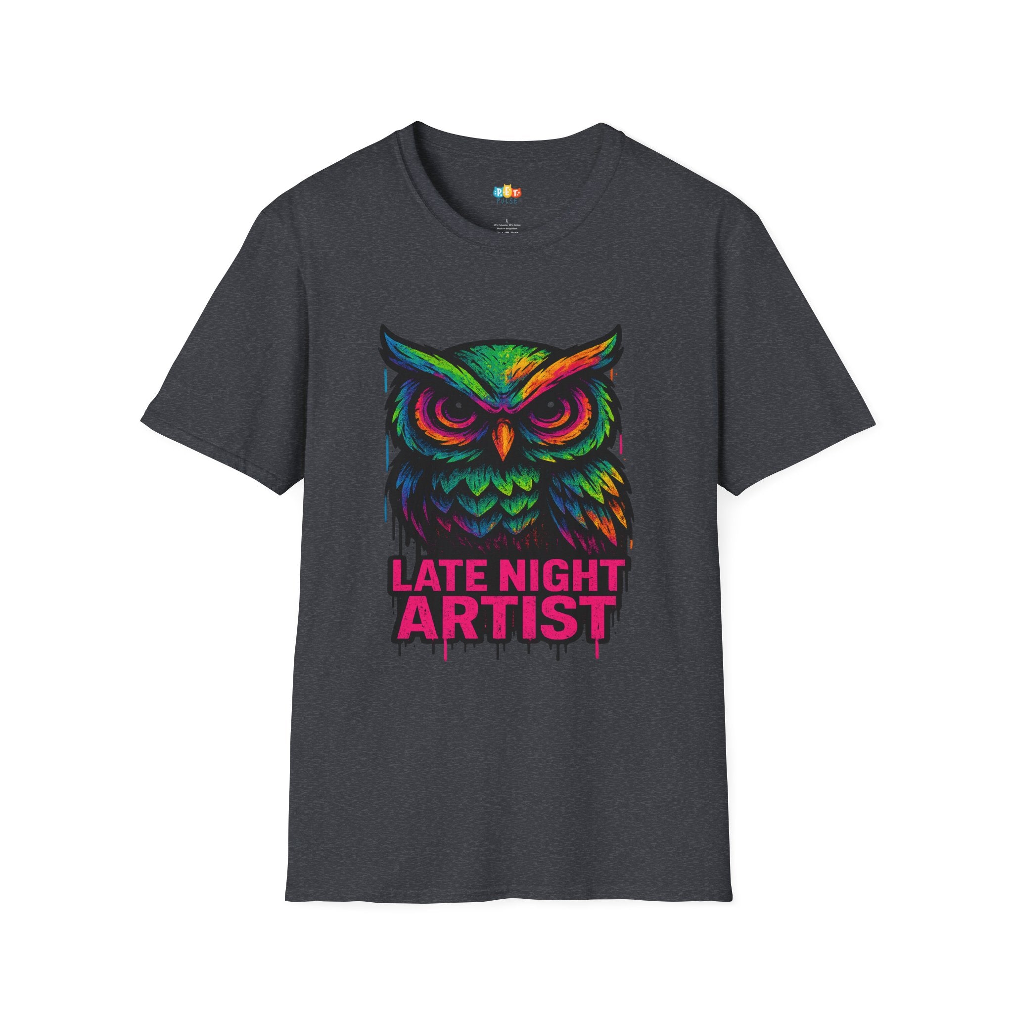 Late Night Artist Owl T-Shirt - Funny Rainbow Paint Splatter Creative Night Owl Graffiti Art Graphic Tee