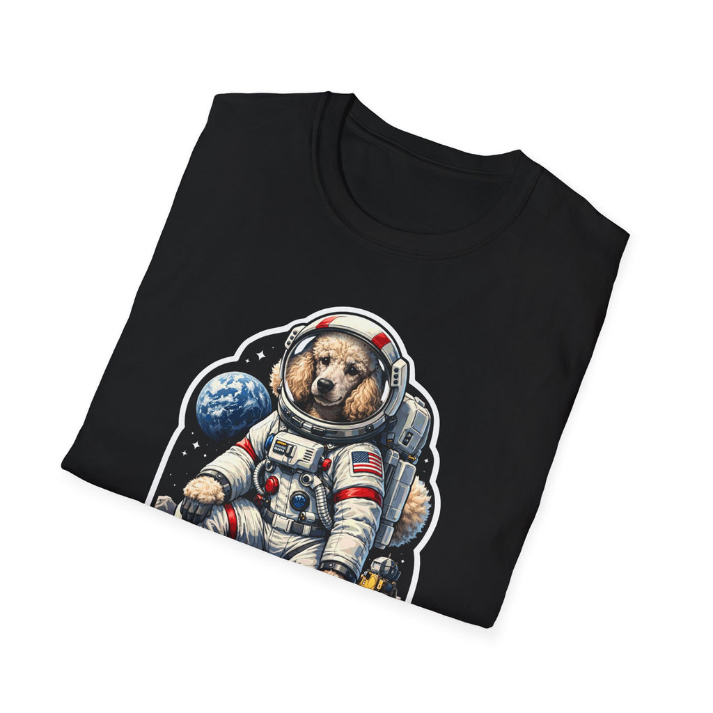 First Poodle on the Moon Funny Astronaut Standard Poodle T-Shirt | Cosmic Encounters Collection by PetPulse