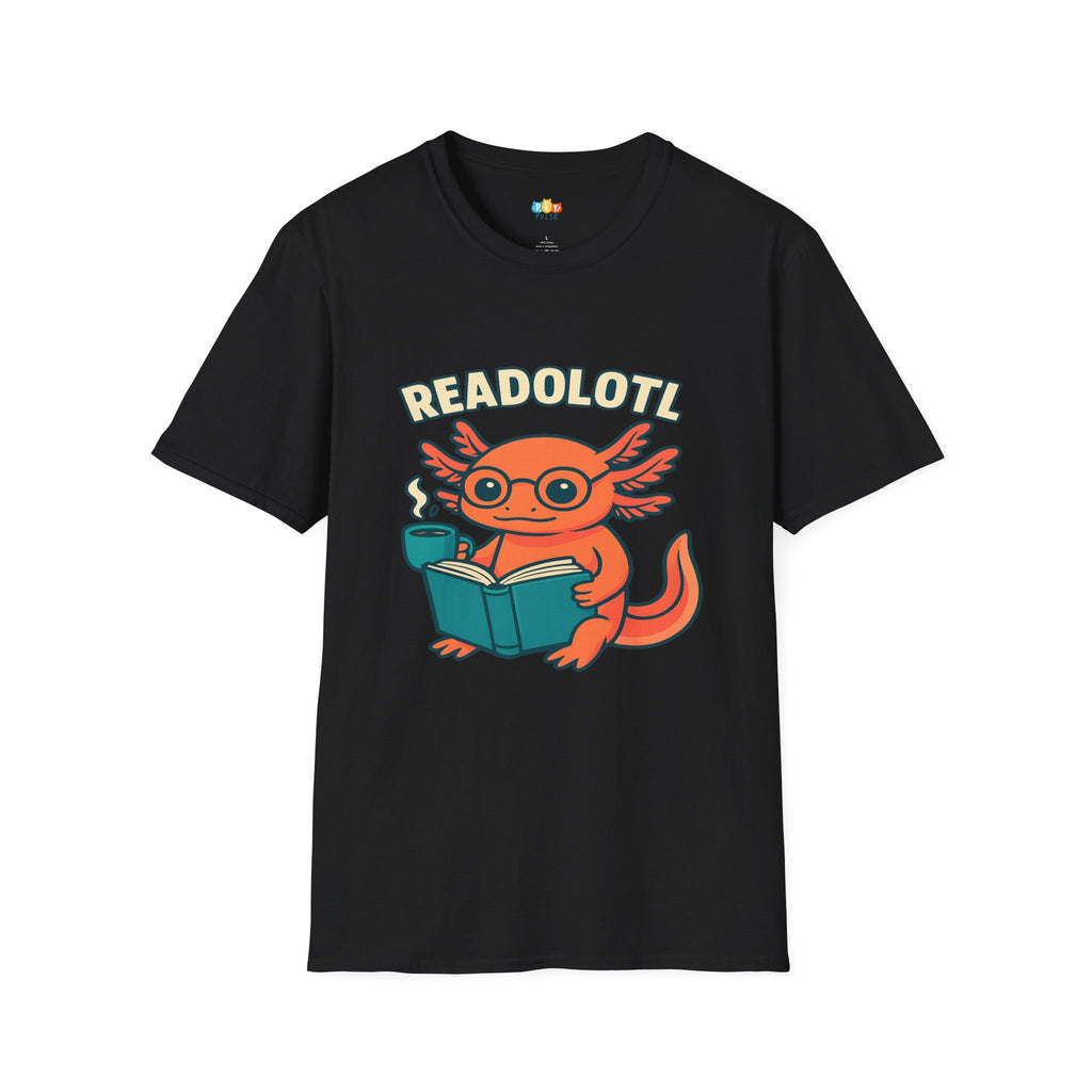 Readolotl Reading Axolotl T-Shirt - Funny Book Lover Coffee Reader Bookworm Literature Student Tee