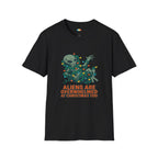 Aliens Are Overwhelmed At Christmas Too T-Shirt - Funny Holiday Stress Alien Tangled Christmas Lights UFO Tee