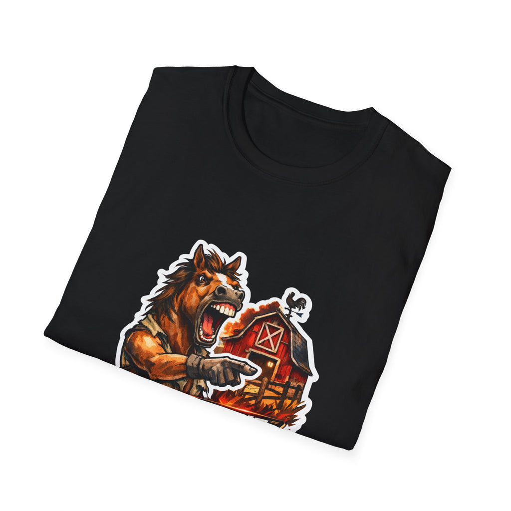Get to the Stable! Action Hero Horse T-Shirt | Predator Arnold Parody Horse Graphic Tee | Mane Event Collection by PetPulse