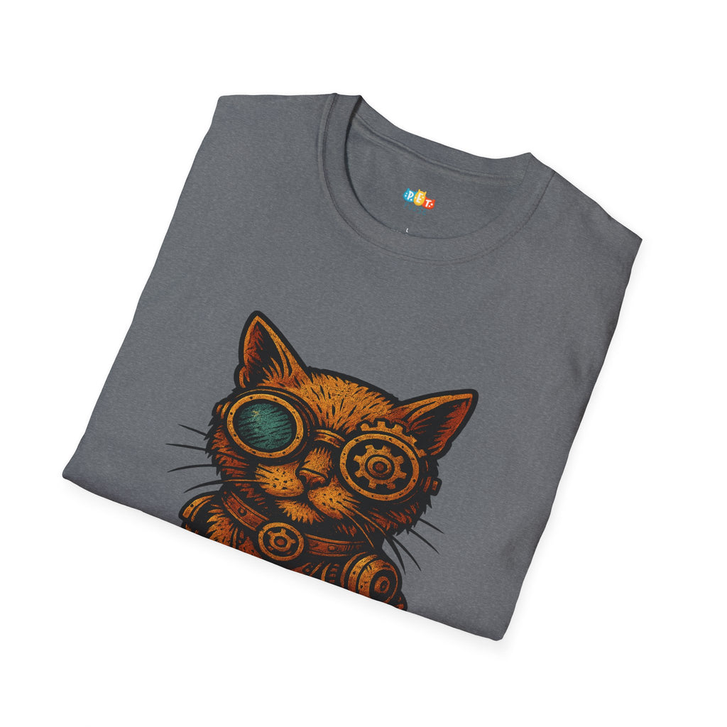 Steampunk Cat T-Shirt - Funny Mechanical Feline Victorian Gears Goggles Engineer Cyberpunk Graphic Tee