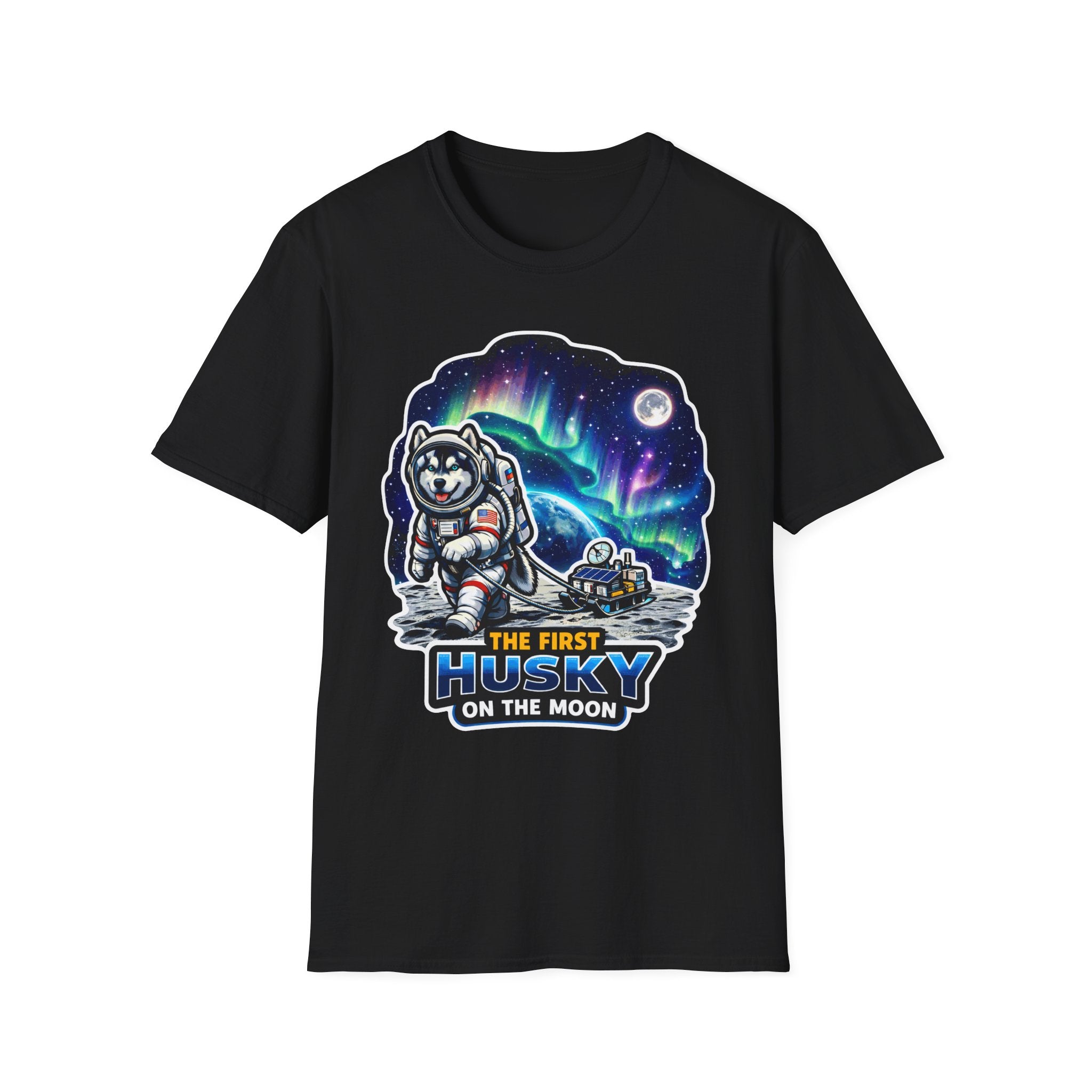 The First Husky on the Moon Funny Astronaut Siberian Husky T-Shirt | Cosmic Encounters Collection by PetPulse