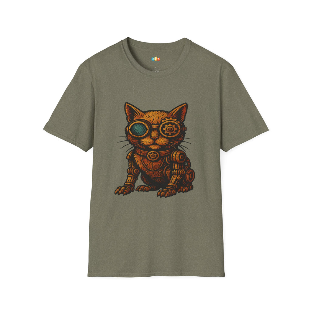 Steampunk Cat T-Shirt - Funny Mechanical Feline Victorian Gears Goggles Engineer Cyberpunk Graphic Tee