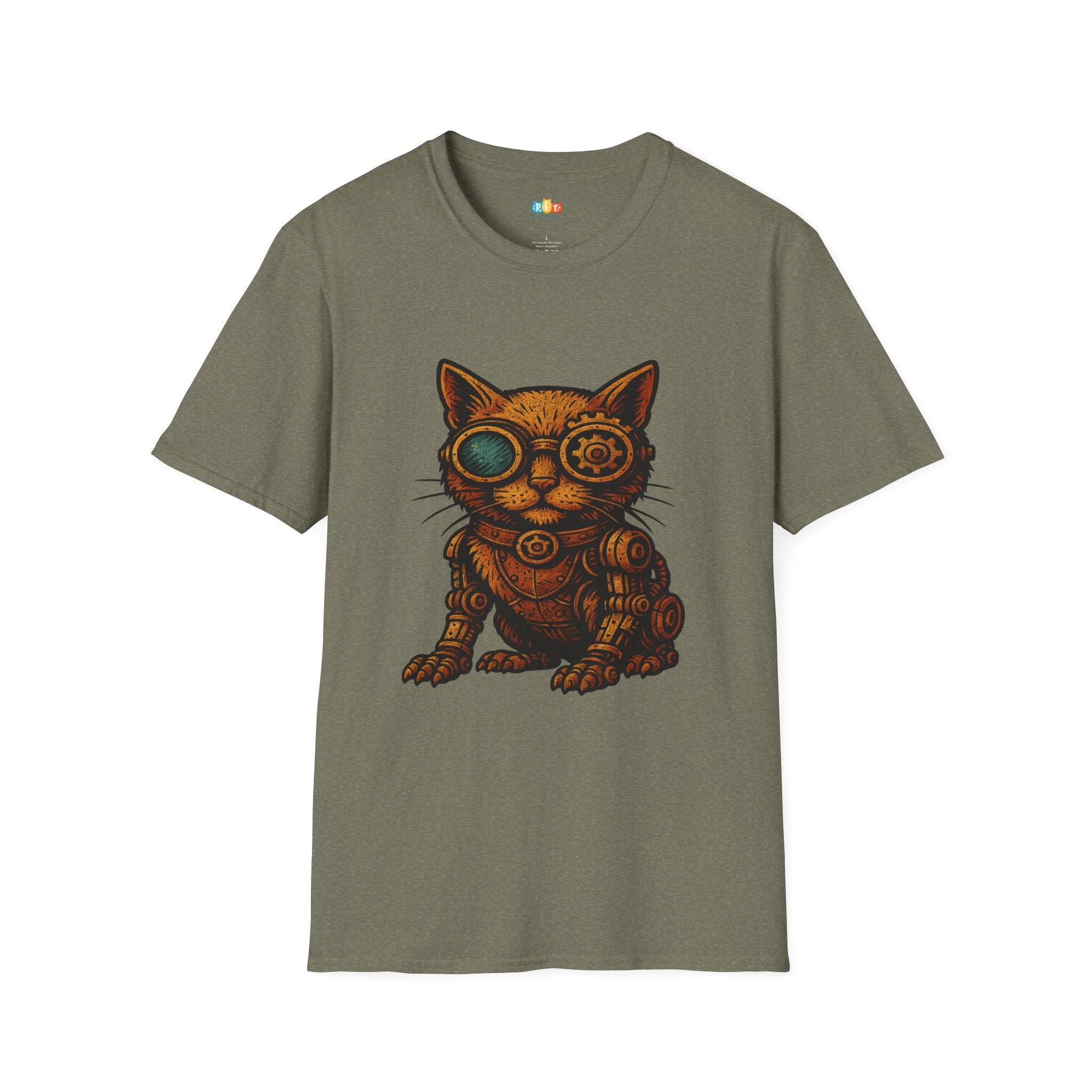 Steampunk Cat T-Shirt - Funny Mechanical Feline Victorian Gears Goggles Engineer Cyberpunk Graphic Tee