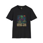 Drop The Holiday Bass Alien DJ T-Shirt - Funny Christmas Music Producer UFO Space Turntables Snowflake Tee