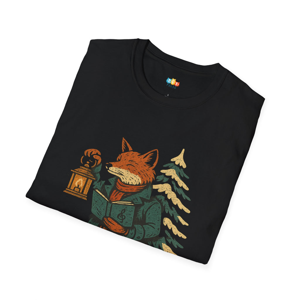 Sing Me Through The Snow Christmas T-Shirt - Vintage Woodland Fox Caroler Holiday Music Winter Xmas Tee