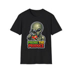 Probe the Produce Funny Alien Inspecting Tomato T-Shirt | Cosmic Encounters Collection by PetPulse