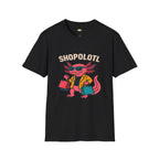 Shopolotl Cool Axolotl Shopping T-Shirt - Funny Animal Pun Retail Therapy Shopaholic Fashion Tee