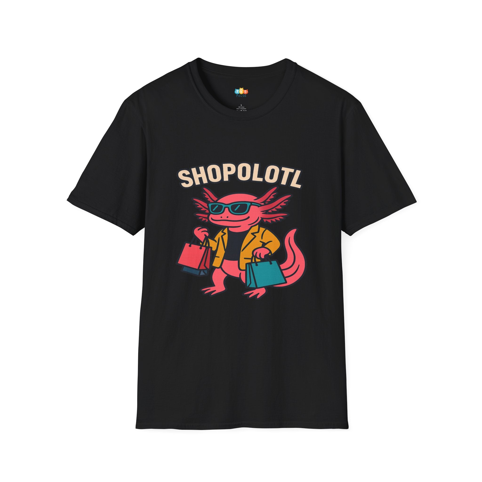 Shopolotl Cool Axolotl Shopping T-Shirt - Funny Animal Pun Retail Therapy Shopaholic Fashion Tee
