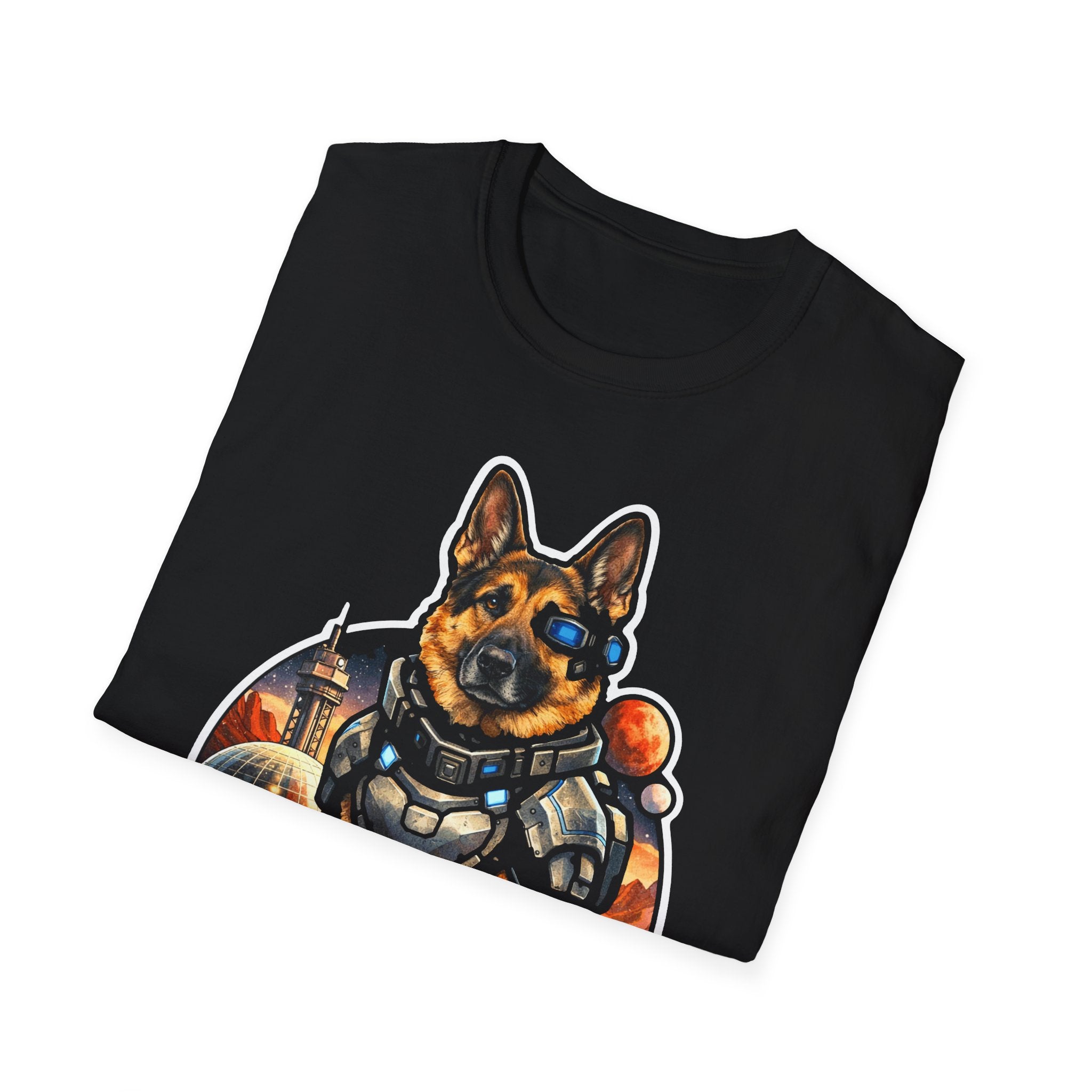 Mars Colony K-9 Unit Funny German Shepherd Space Armor T-Shirt | Cosmic Encounters Collection by PetPulse