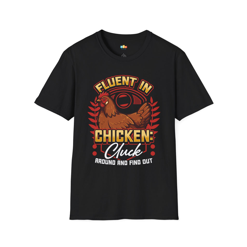 Fluent In Chicken Language T-Shirt - Funny Farm Life Poultry Communication Expert Bilingual Graphic Tee