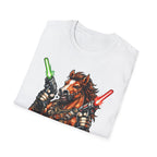 Armed and Manely Action Hero Horse T-Shirt | Dual Laser Pistol Space Bounty Hunter Horse Graphic Tee | Mane Event Collection by PetPulse