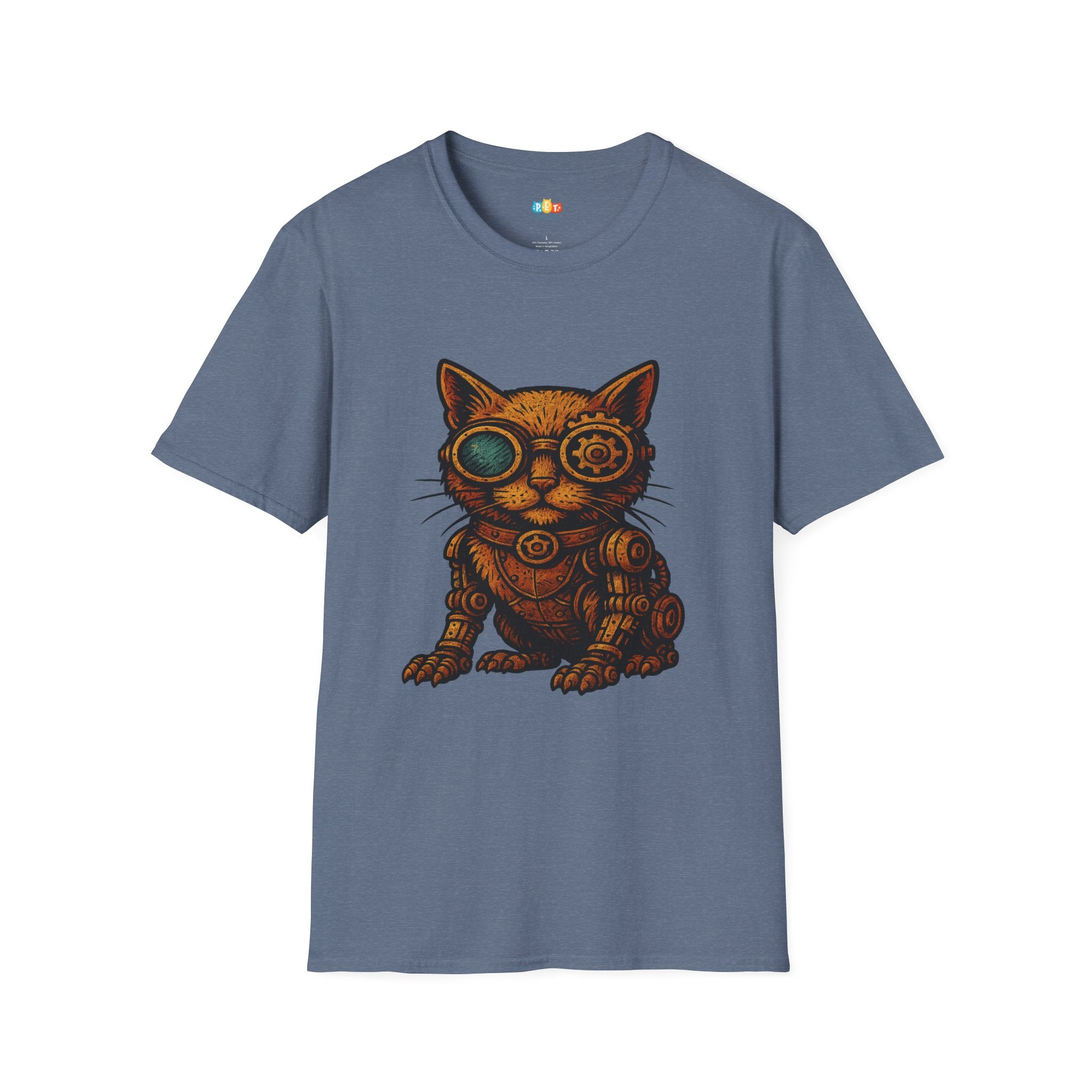 Steampunk Cat T-Shirt - Funny Mechanical Feline Victorian Gears Goggles Engineer Cyberpunk Graphic Tee