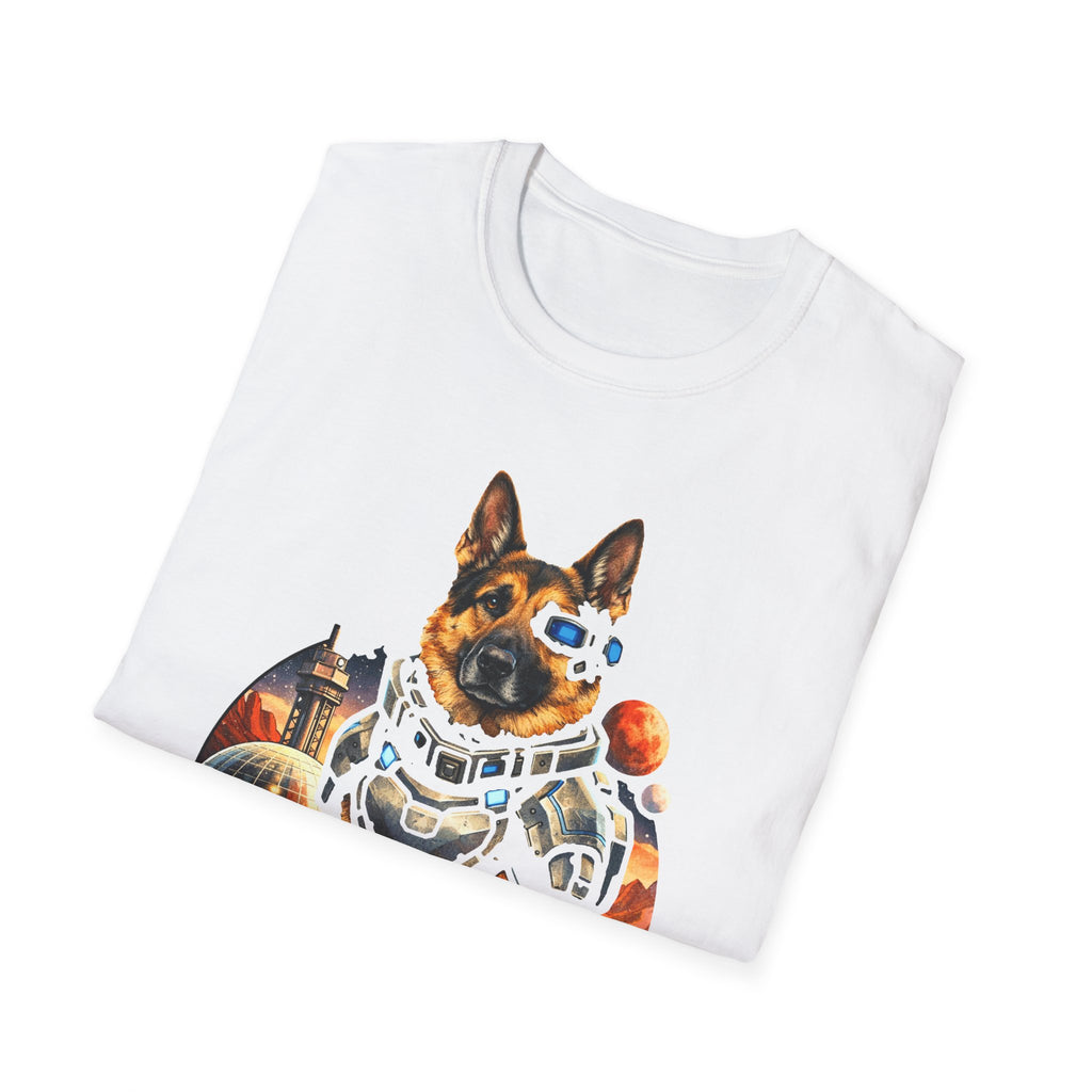 Mars Colony K-9 Unit Funny German Shepherd Space Armor T-Shirt | Cosmic Encounters Collection by PetPulse