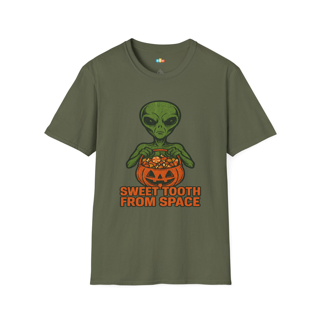 Sweet Tooth From Space Alien Halloween T-Shirt - Funny UFO Trick or Treat Candy Sci-Fi Tee