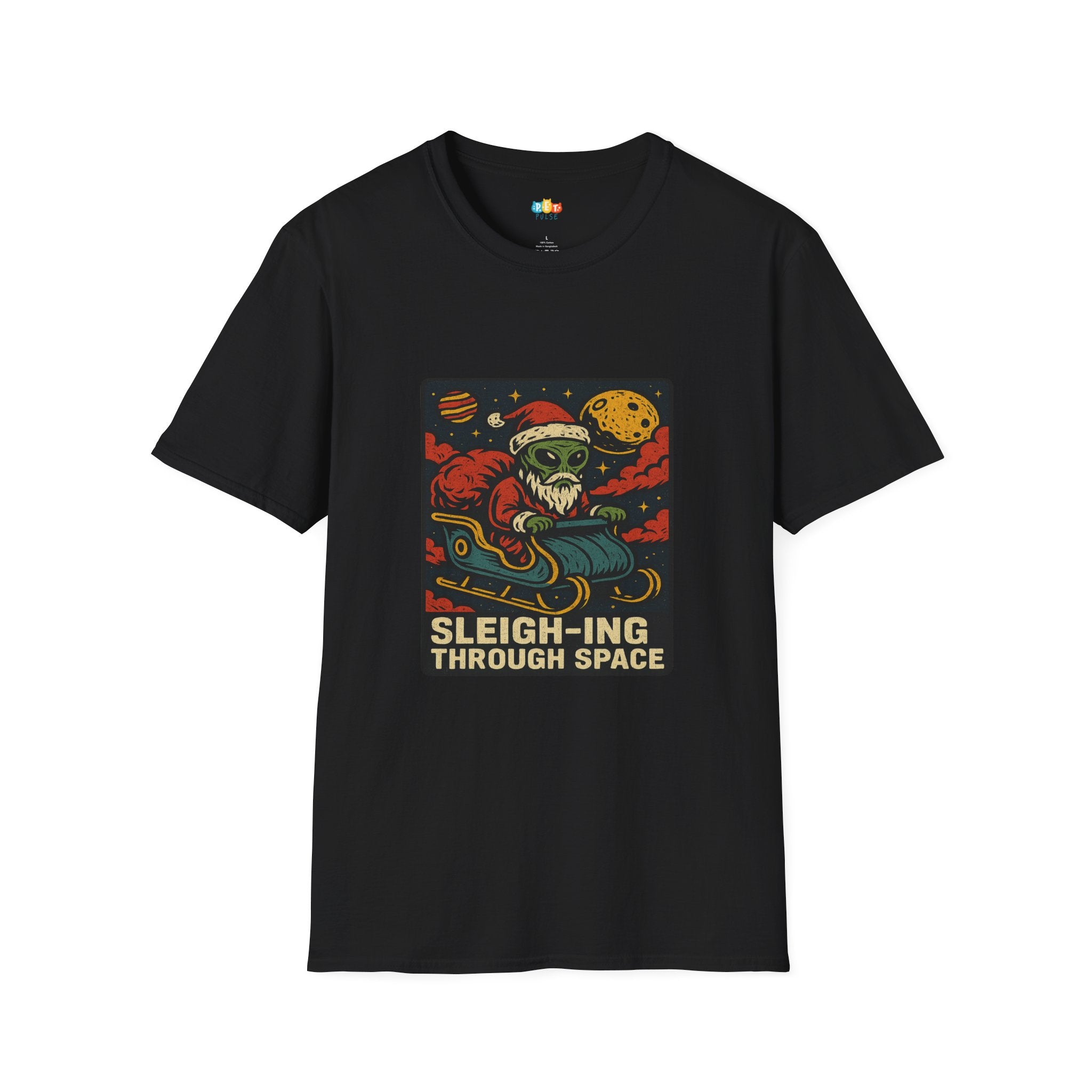 Sleigh-ing Through Space Alien Santa Christmas T-Shirt - Funny UFO Holiday Galactic Sleigh Ride Space Tee