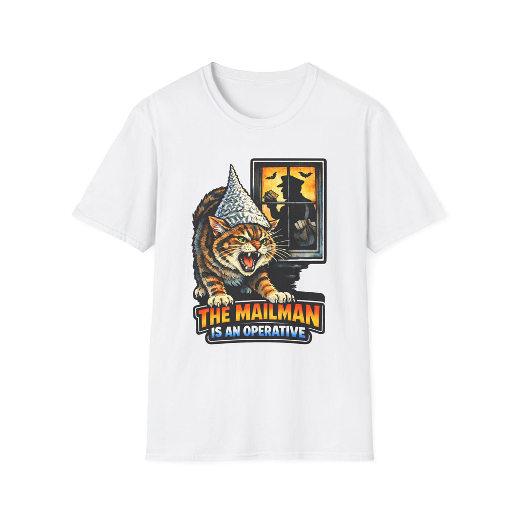 The Mailman Is an Operative Funny Conspiracy Cat T-Shirt | Cat-Spiracy Theorist Series | Pet-Spiracy Theorist Collection by PetPulse