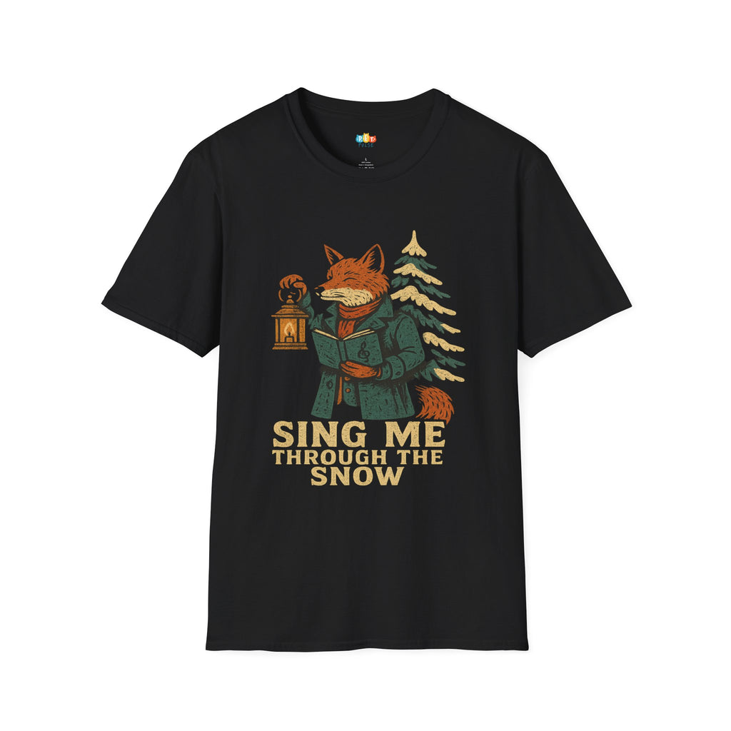 Sing Me Through The Snow Christmas T-Shirt - Vintage Woodland Fox Caroler Holiday Music Winter Xmas Tee
