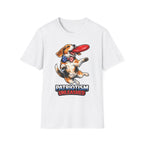 Patriotism Unleashed Funny Beagle Frisbee T-Shirt | Patriotic Beagle Catching Red Disc Graphic Tee | Uncle Sam Pups