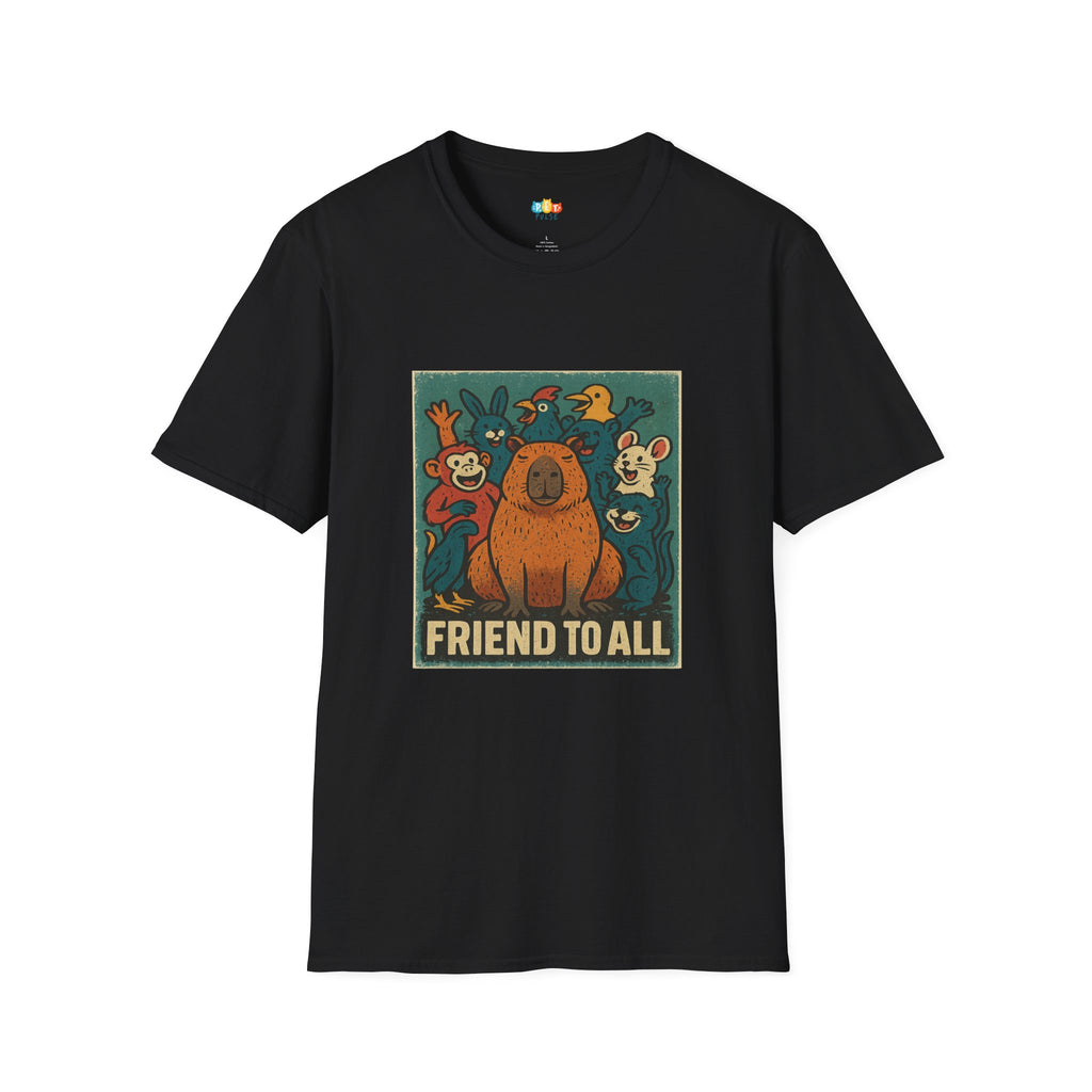 Friend To All Capybara Animal Squad T-Shirt - Funny Universal Friendship Zoo Crew Wholesome Animal Lover Tee