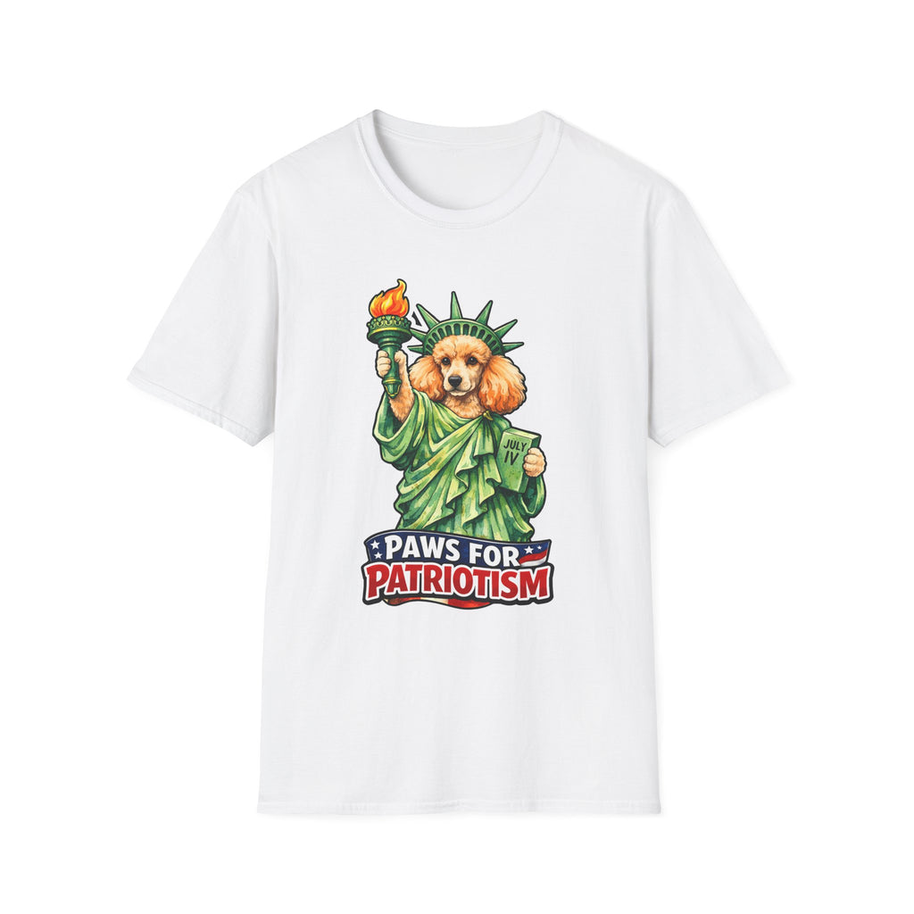 Paws for Patriotism Funny Apricot Poodle Statue of Liberty T-Shirt | Lady Liberty Pups Collection by PetPulse