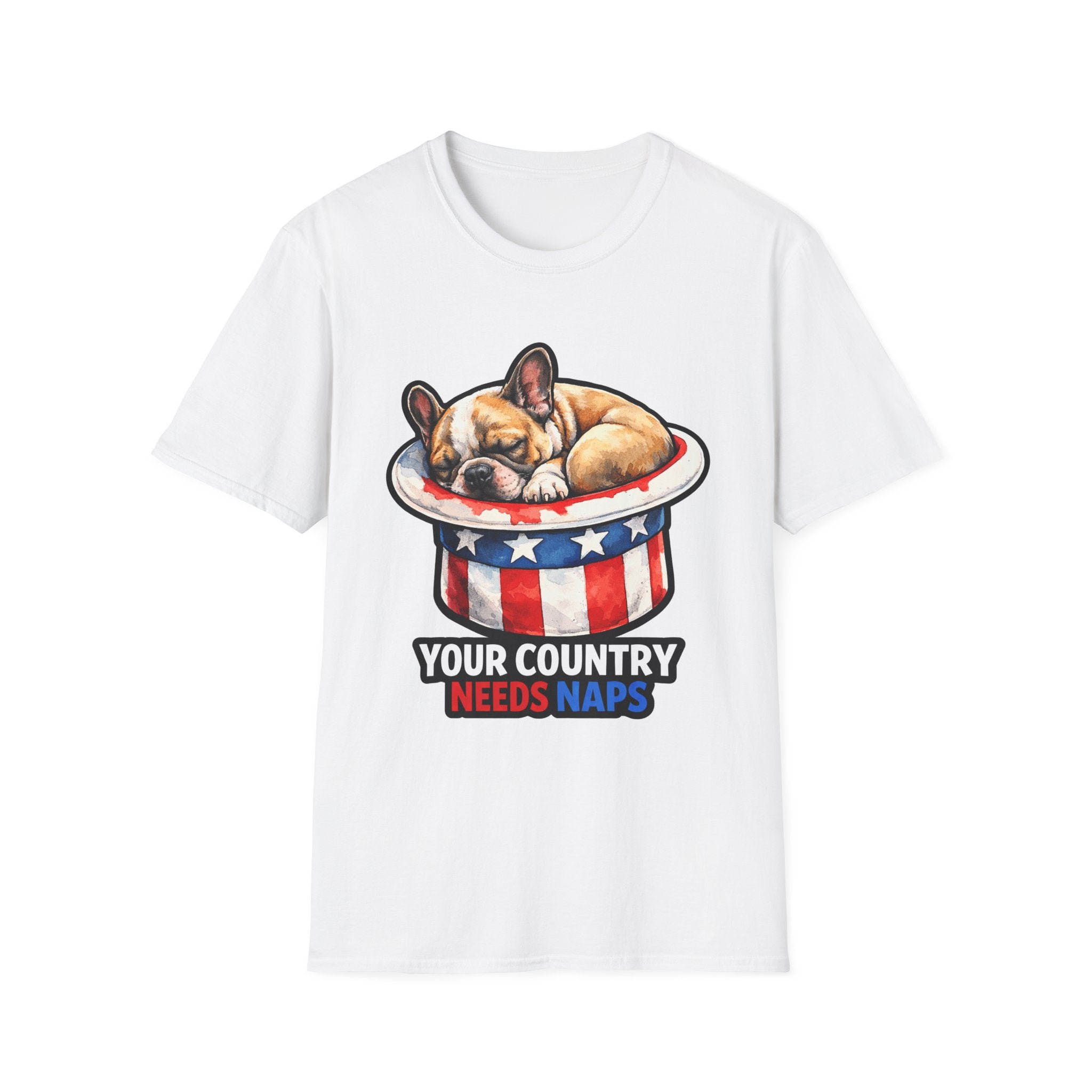 Your Country Needs Naps Funny Uncle Sam French Bulldog T-Shirt | Patriotic Frenchie Sleeping in Top Hat Tee
