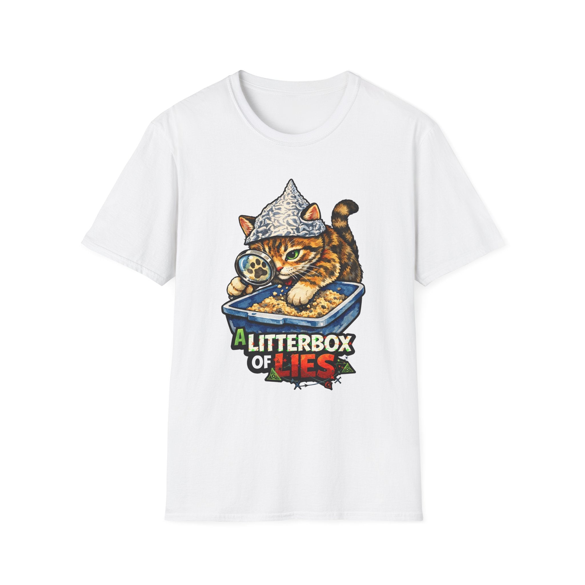 A Litterbox of Lies Funny Conspiracy Cat Detective T-Shirt | Cat-Spiracy Theorist Series | Pet-Spiracy Theorist Collection by PetPulse
