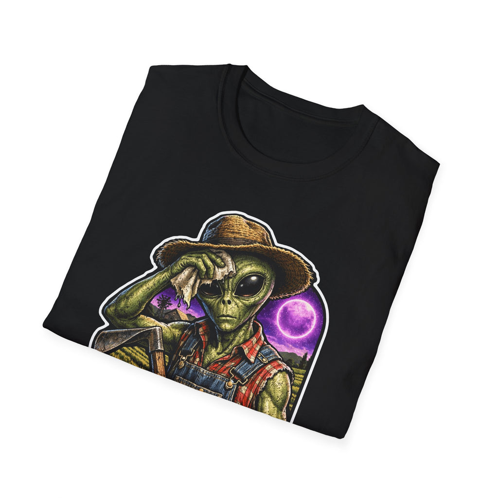 Tilling the Stars Funny Alien Farmer T-Shirt | Cosmic Encounters Collection by PetPulse