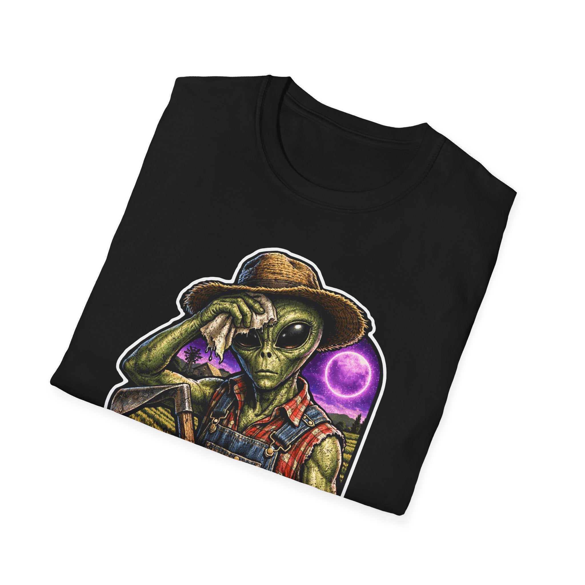 Tilling the Stars Funny Alien Farmer T-Shirt | Cosmic Encounters Collection by PetPulse