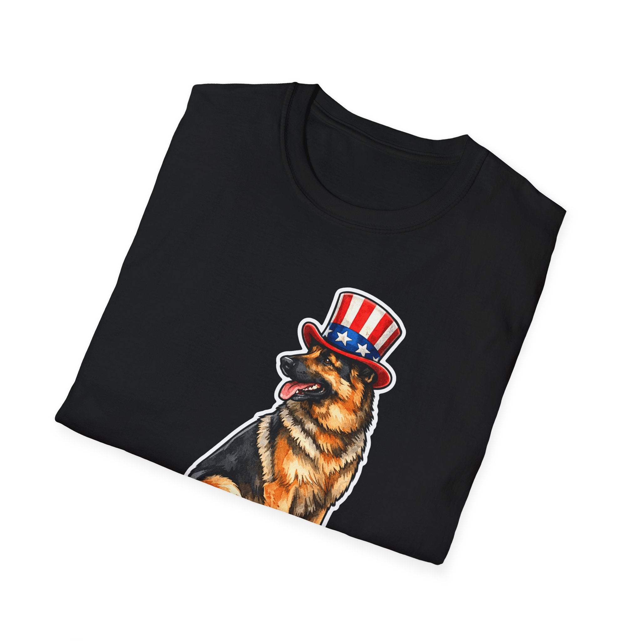 Heel For Your Country Funny Uncle Sam German Shepherd T-Shirt | Patriotic GSD Obedience Top Hat Graphic Tee | Uncle Sam Pups