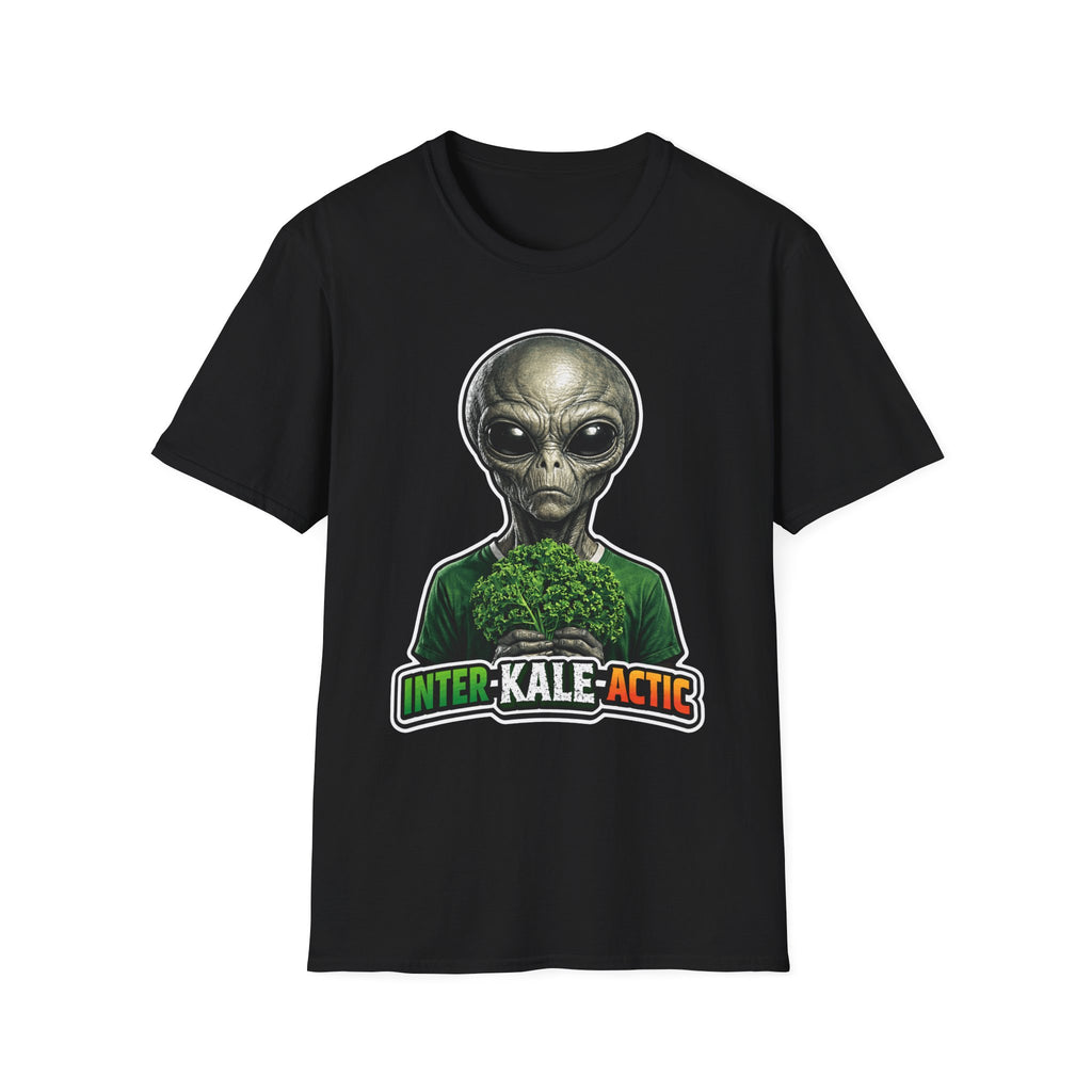 Inter-Kale-Actic Funny Alien Holding Kale T-Shirt | Cosmic Encounters Collection by PetPulse