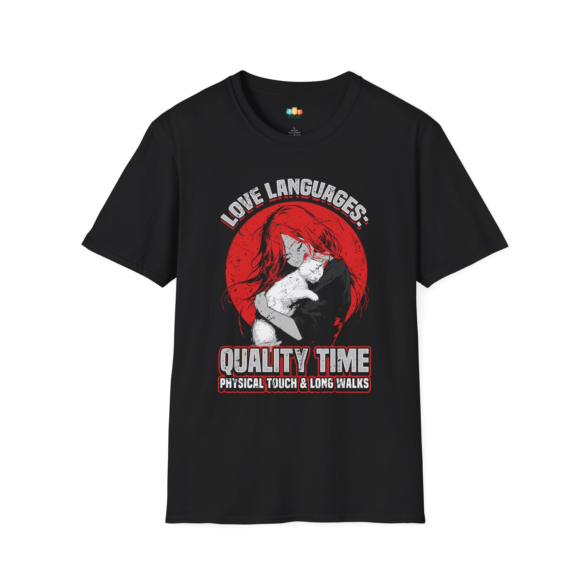 Love Languages Quality Time Physical Touch Long Walks T-Shirt - Funny Dog Pet Owner Valentine's Day Graphic Tee