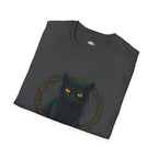 Feline Festive Christmas T-Shirt - Black Cat Holiday Wreath Vintage Christmas Spirit Xmas Tee