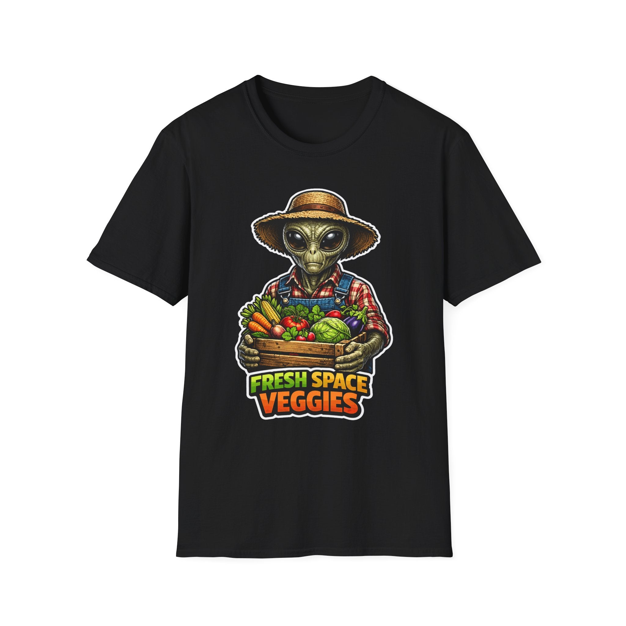 Fresh Space Veggies Funny Alien Farmer T-Shirt | Cosmic Encounters Collection by PetPulse