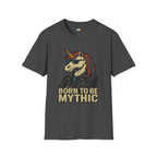Born to Be Mythic Unicorn T-Shirt - Funny Cool Leather Jacket Biker Fantasy Magic Rebel Graphic Tee